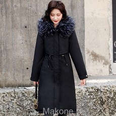 Makone여자 겨울 코트 롱 코트 구미 겨울 면복 여대 칼라 두꺼운 슬림 파이크 면복 중장 면복 외투 솜저고리 습기