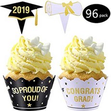 zhanmai 48 피스 클래스 of 2019 그래듀에이션 컵케이크 래퍼스 앤드 48 피스 케이크 토퍼 픽스 데코레이션 포 그래듀에이션 파티 서플리스, 1