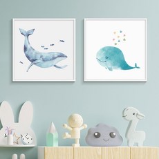 인메이블 고래 그림 액자 8종 캔버스 수채화 동물 일러스트 포스터 아이방 인테리어 소품, 01.[I]흰고래링, 중대형 20호[60.6x60.6cm], 캔버스액자