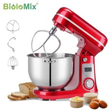 머랭거품기 계란거품기 BioloMix-주방용 식품 스탠드 믹서 블렌더 저소음 모터 크림 달걀 거품기 휘프 반죽 반죽기 6 단 1200 W L DC, 01 6L Red BM-601, AU