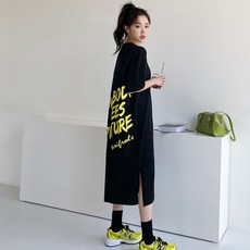 옆트임 루즈핏 반팔 노바디 롱 원피스(3color)
