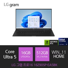 LG전자 그램 Pro 16 코어 울트라5 RTX3050, 옵시디안 블랙, 512GB, 16GB, WIN11 Home, 16Z90SP-EA5BK