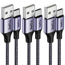 C 고속 팩 USB 3 3A 타입 편조 데이터 6 동기화 TOPK 삼성용 충전기 케이블 to 6ft 나일론, 1m(3.3ft), 1개