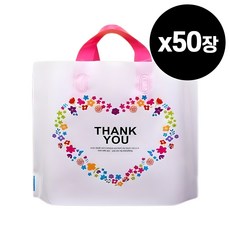 고마워 땡큐 선물 포장 쇼핑 비닐백 50p, 화이트 화이트