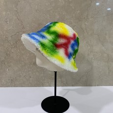 샌드마켓 뽀글이 숏 챙 벙거지 페인트 프린트 벙거지 페인팅 뽀글 벙거지 블랙 베이지 화이트 벙거지 챙모자