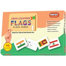 [스페인어원서] Krazy Education Flash Cards 아시아 국가 플래그 교육 자료 플레이 카드 유아용 장난감 보드 게임(세트 1):, 단일옵션
