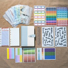 꼬사 현금 바인더 A6 다이어리 지퍼백 속지세트, 속지 12종 세트, 1개, 화이트블루 속지 12종 세트, 1개, 화이트블루