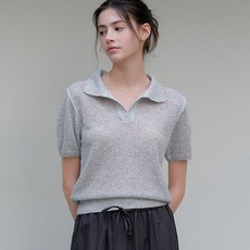 아워코모스 comos 1166 open collar netting knit melange gray