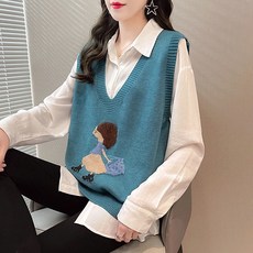 주디앤 여성 큐티소녀 브이넥 오버핏 니트 조끼 리빙공감