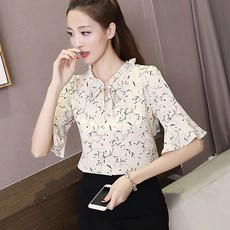여성 여름 반팔 블라우스 세미 정장 쉬폰 명품 반팔티LRQM 반팔티