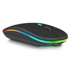 UrbanX 24GHz 및 블루투스 마우스 삼성 갤럭시 탭 S7용 충전식 무선 노트북PC맥컴퓨터태블릿안드로이드용 RGB LED 오닉스 블랙
