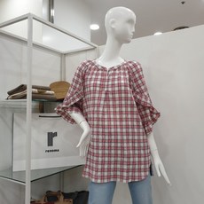 레노마레이디 소매러플 체크 블라우스 CY26BL740-1