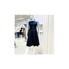 케네스레이디 셔츠 배색 뷔스티에형 A라인 벨트 원피스 (EGOPOF9600)