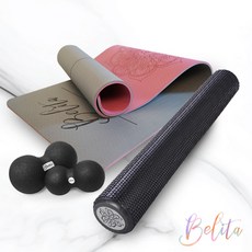 벨리타 TPE요가매트8mm터키쉬베이지+피넛볼(S+L)+폼롤러91cm 세트상품, TPE요가매트8mm터키쉬베이지+피넛볼(S+L)+폼롤러91cm블랙