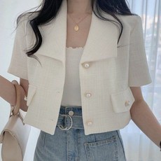 TRIES 샤오향 정장 코트 여성 반팔 소시니 여성 반팔 소시복 숏팬츠 백팩 숏팬츠, 베이지, L, 베이지