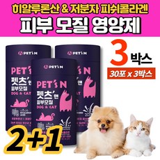 강아지 고양이 털 피부 피모 모질 영양제 가루 분말 파우더 피쉬콜라겐 히알루론산 L 시스테인 판토텐산 메티오닌 비타민 포스트바이오틱스 500억, 3박스