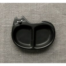 일본 수입 그릇 데꼴 고양이 모양 2절 소스 접시 2컬러, 블랙, 1개