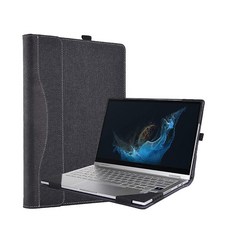  삼성 갤럭시 북2 프로/2 프로 360 & 갤럭시 북 프로/프로 360 15.6인치용 케이스 커버 킥스탠드 포함 PU 가죽 보호 스탠드 케이스 커버 (블루), 블랙 