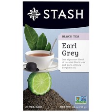 Stash Tea Earl Grey Black Tea 20 Count Tea Bags I 스태시 티 얼 그레이 홍차 호일로 개별 포장된 티백 20개 시트러스 향 베르가못이 함, 1개, 1개입, 90.72g