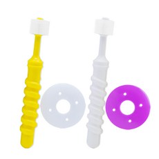 兒童360度牙刷+護喉套2入組, 牙刷(白色+黃色)+護喉套(紫色+白色), 1組
