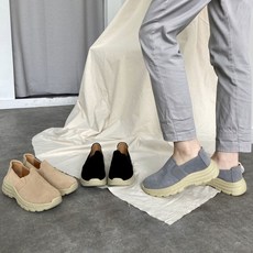 소가죽 스웨이드 슬립온 통굽 밴딩 여성슬립온 단화