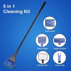 어항 청소 도구 미끄럼 방지 긴 손잡이 브러시 어망 식물 클립, 5-in-1 Cleaning Kit, 1개