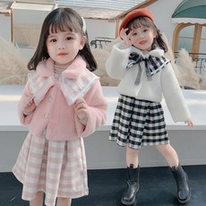 키즈봉봉 여아 겨울신상 인기코디 보들체크케이프원피스밍크자켓세트