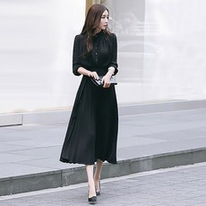 쉬폰플리츠 롱원피스 A라인핏 하이웨스트 봄 가을 플리츠원피스