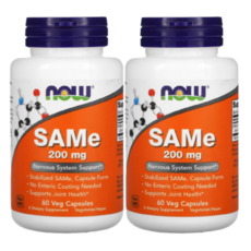 NOW Food 나우푸드 SAMe 아데노실 메티오닌 200mg 60캡슐, 2개, 60정