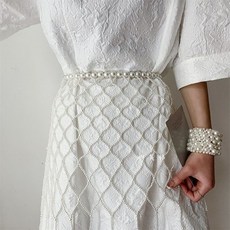 진주 장식 펄 벨트 체인 액세서리 스커트 드레스 원피스 오간자 허리 끈 포인트