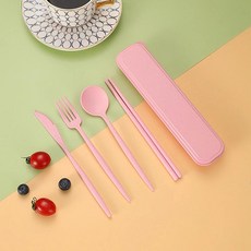 상자 휴대용 기구 친환경 밀 빨대 커트레이 젓가락 포크 나이프, 7.Pink, 1개