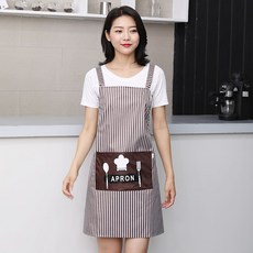 앞치마 나이프포크 주방 방수 기름방지 가정용 요리 밀크티가게 작엄 양어깨밴드 허리조임 여성, T01-멜빵타입 나이프포크 방수--커피색