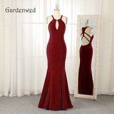 [해외] 섹시한 레드 이브닝 드레스 우아한 홀터넥 백 레이스 인어 긴 정장 가운 드레스 ABITO CERIMONIA DONNA