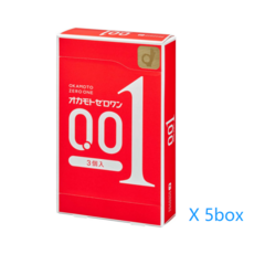 오카모토 콘돔 제로원 0.01 3개입 일본 초박형 콘돔 젤타입, 5박스
