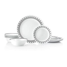 Corelle 비트렐 3중 압축 유리 6인용 디너웨어 세트 18피스 경량 원형 접시 그릇, Caspian_식기 세트