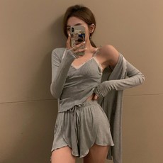 도매도매 긴팔 파자마 잠옷가디건 겨울 가을 여성의류 섹시 실내 4 반바지 캐미솔잠옷