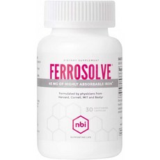 철분영양제 NBI FerroSolve 철분 보충제 45mg | 황산 제 1 철의 고 흡수성 킬레이트 철 | 30ct 베지 캡