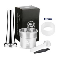Recafimil 재사용 가능한 커피 캡슐 illy 메이커 Crema 리필 필터 스테인레스 스틸 포드, 1캡슐+탬퍼+스푼+청소솔+도징