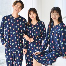 피치기모 봉주르베어 커플 상하의 세트 잠옷 홈웨어 파자마