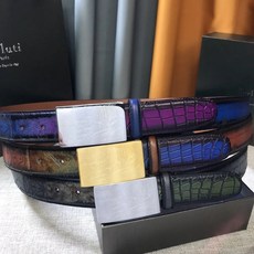 Berluti SS24 남성 가죽 조각 프린트 벨트 구리 로고 알파벳 프린트 비즈니스 정장 벨트 3 배색