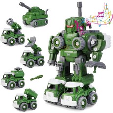EDPOFUL Take Apart 5세 남아용 5-in-1 건설 차량 로봇으로 변신 STEM 빌딩 크리스마스 생일 선물 4 5 6, 02 군대, 02 군대