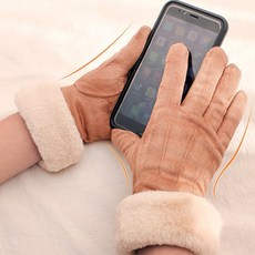 스웨이드 터치장갑 핸드폰 손가락 무스탕 터치 여자 겨울 안감 털장갑