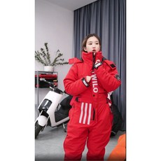 겨울 라이더 방한복 배달옷 스쿠터 점프슈트 일체형 동계 정비복, 레드-XL 남녀공용