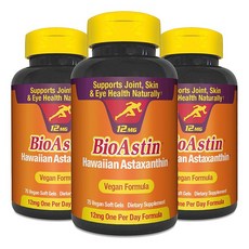바이오스틴 하와이안 아스타크산틴 12mg 비건 소프트젤, 75개입, 3개