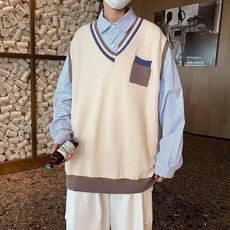 MOSAIRATION 유니섹스 성인 V넥 포켓 디테일 니트 베스트 여유로운 스타일 베스트 B0122315