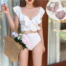ENAYA(이나야) 사선프릴비키니수영복 여자수영복 비치웨어 비키니 여성수영복 유니크한수영복 프릴수영복