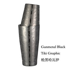 패턴 틴 셰이커 바 셰이커 세트-800ml 보스턴 에칭 및 500ml 칵테일, Black Graphic Tiki, 1개
