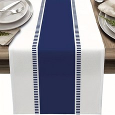 1PCS 네이비 블루 테이블 러너 농가 줄무늬 재사용 가능한 주방 식탁 장식 파티, 33x183cm, N y Blue
