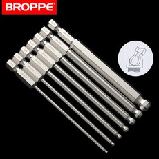 Broppe 7Pcs SAE 5/64 5/16 인치 100mm S2 합금강 자기 볼 스크류 드라이버 비트 1/4 인치 육각 섕크|스크류 드라이버|, 1개, 단일
