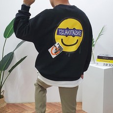 레어 남녀공용 오버핏 기모 멜팅스마일 프린트 맨투맨